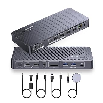 AV Access iDock P10 KVM Docking Station 2 Monitors 2 PC, GbE, EDID, 65W PD | 5xUSB-A, USB C Hub, 4K@60Hz HDMI & DisplayPort USB C KVM Switch Dual Monitor Laptop & Desktop, Audio, SD, Remote Switch