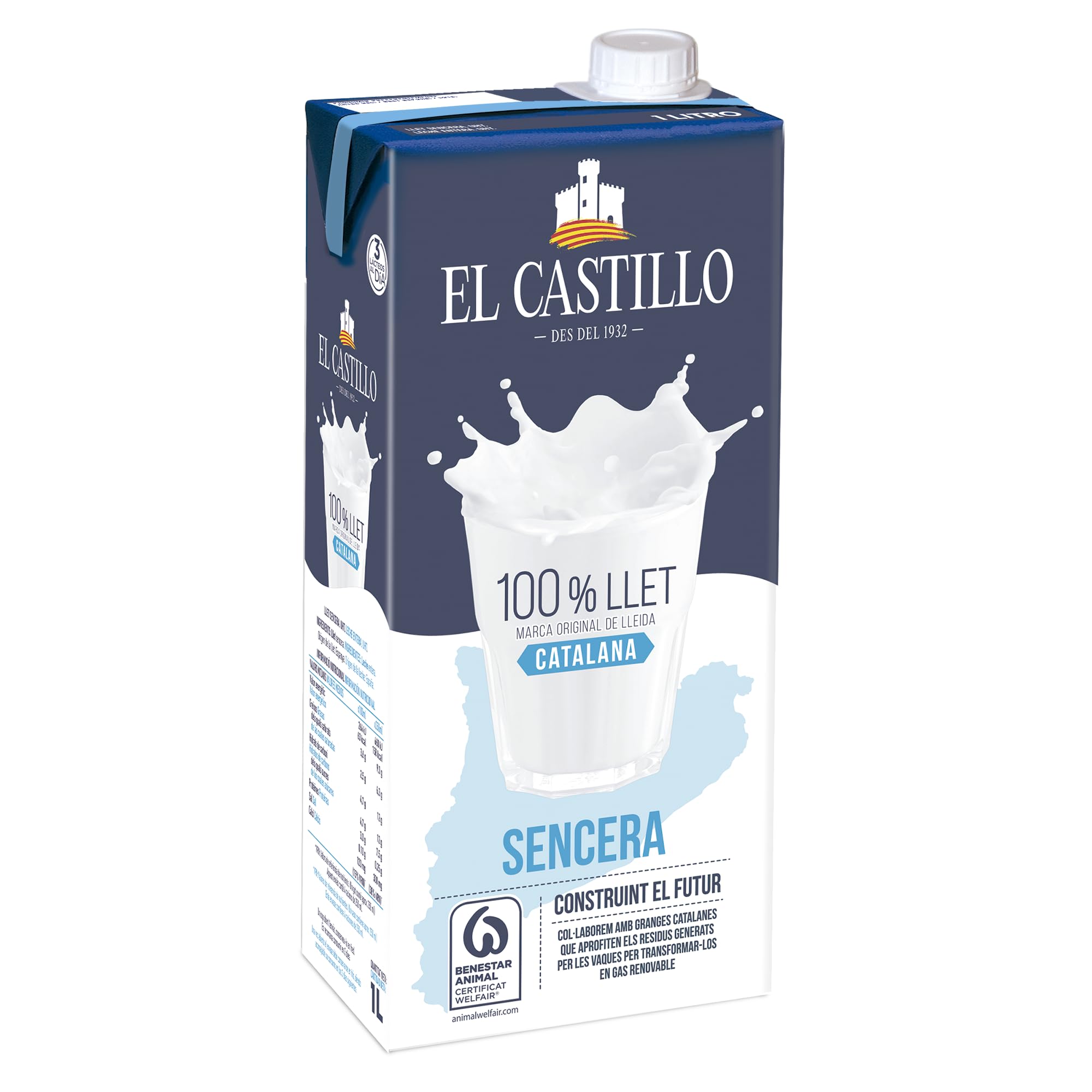 El Castillo Leche Entera Rica en Calcio y Proteínas Sin Gluten Sin Azúcares Añadidos Pack 6x1L