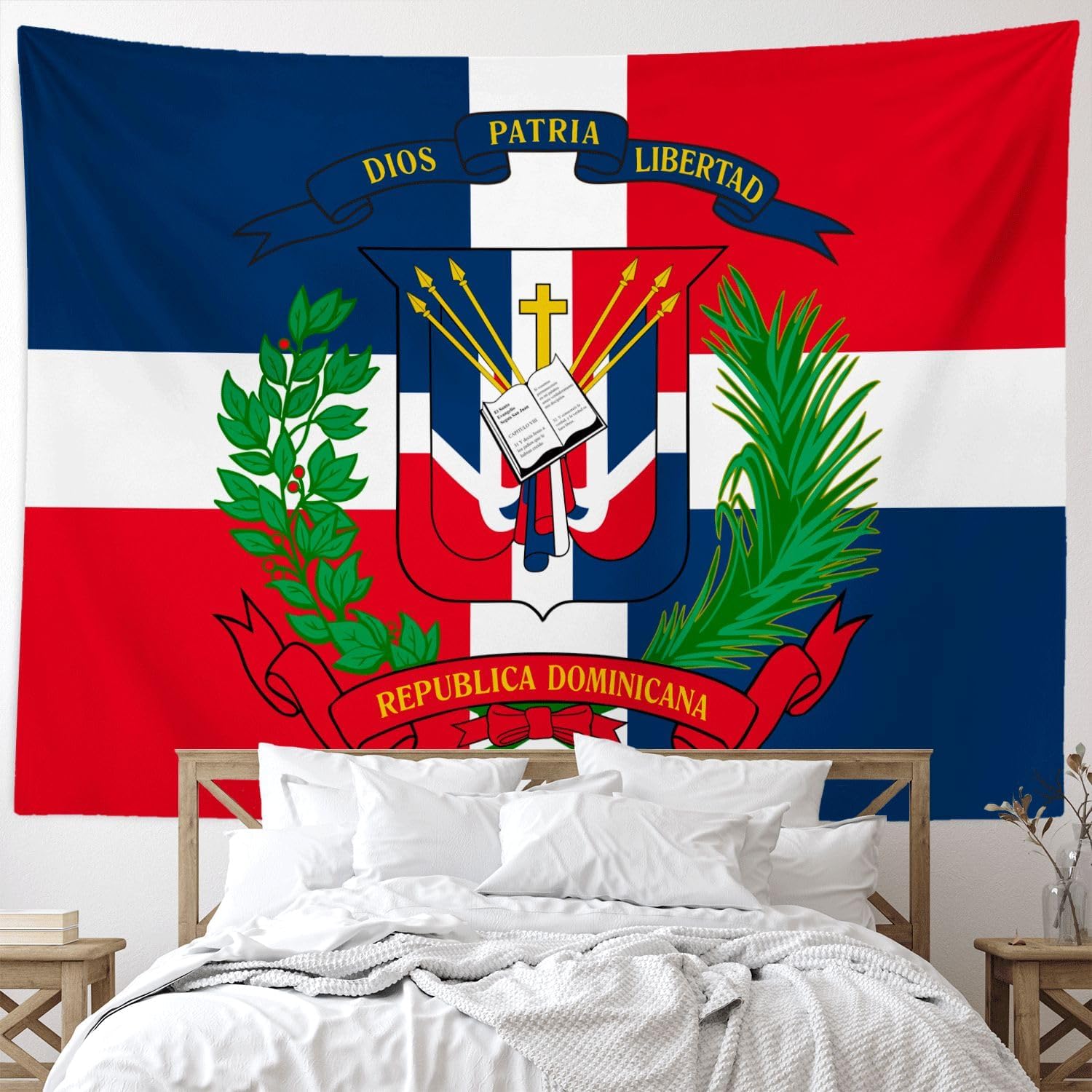 HAVENYOND Dominican Coat Flag Tapestry Wall Decoration, Dominican Patriotic Hometown Tapestries Wall Hanging Art, Poster Banner For Dorm Bedroom Living Room Home Decor Backdrop - 70"×90"