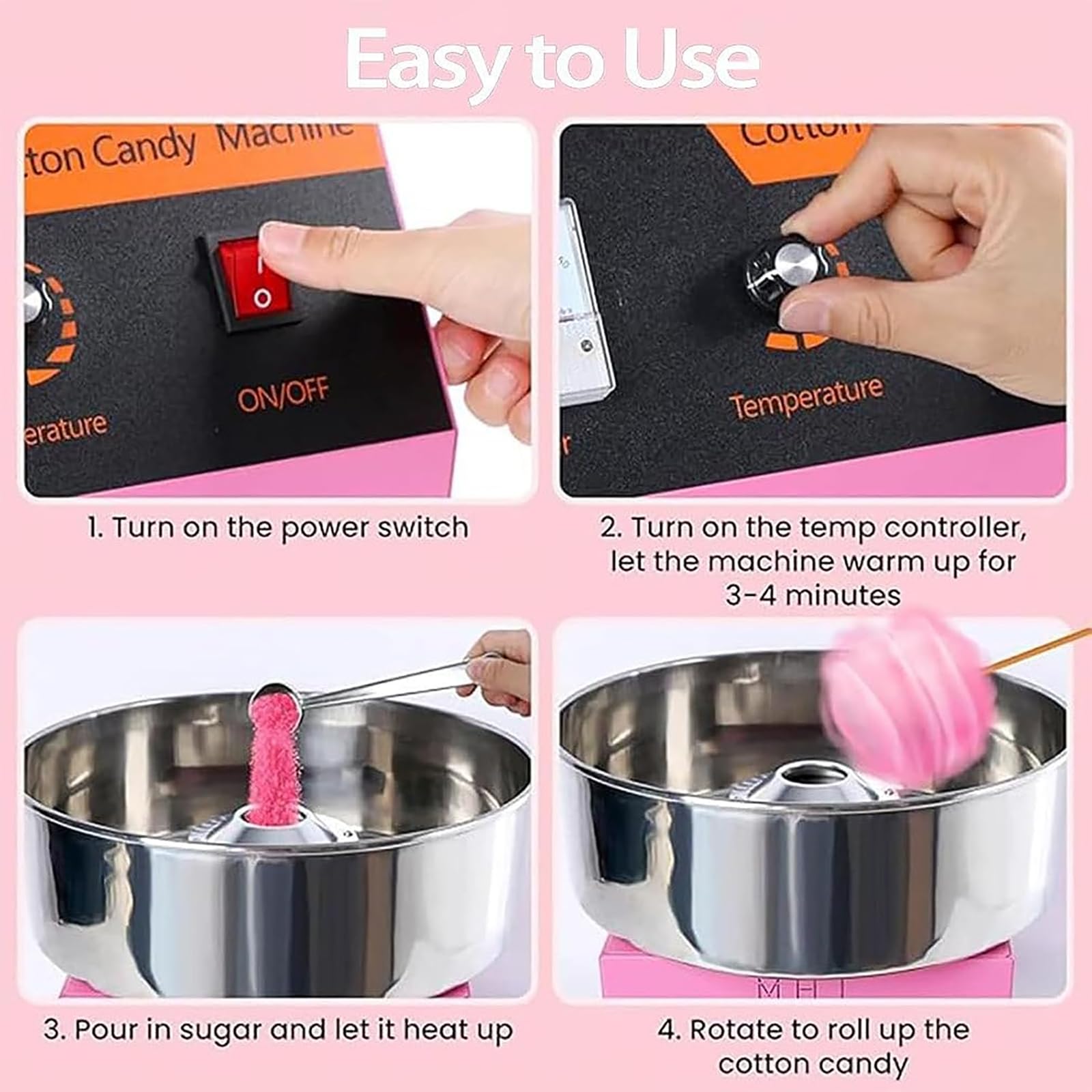TsoLay Máquina Comercial para Hacer Algodón De Azúcar, Máquina Eléctrica para Hacer Malvaviscos De Colores Elegantes con Recipiente De Acero Inoxidable De 45 Cm, Temperatura Ajustable, para Fiestas