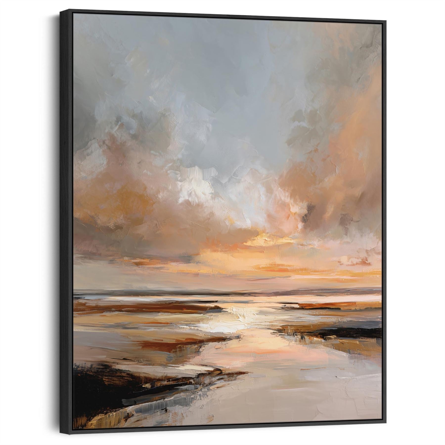 Wallfillers Abstract Landscape - Umber Rust Sunset Framed Canvas Art Print (84cm x 100cm)