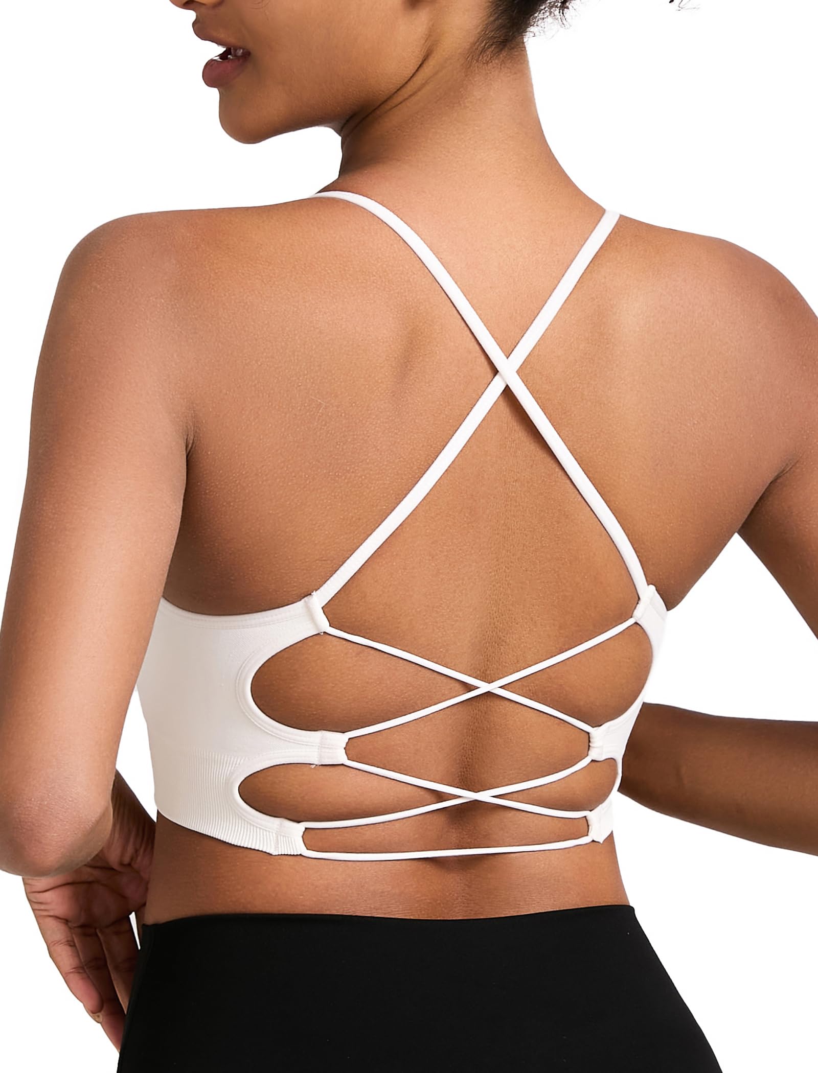 RUNNING GIRL - Sujetador deportivo sin costuras para mujer con espalda cruzada, sujeción media y copas extraíbles