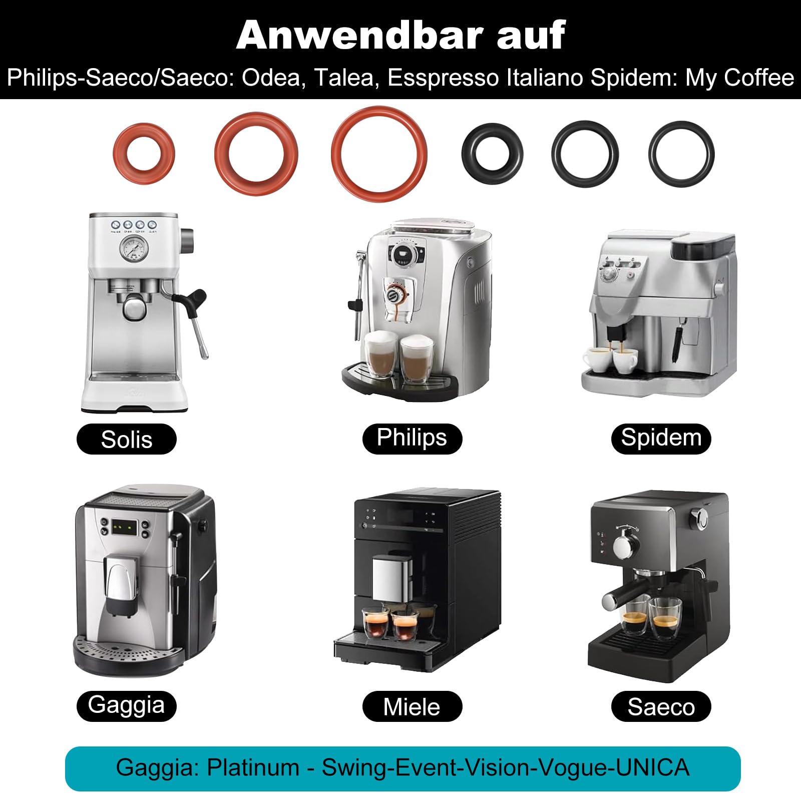 Produktbild von Sinofort 42-teiliges O-Ring Dichtungs-Set + 2 Reinigungsbürsten – Kompatibel Mit Philips/Saeco/Gaggia Kaffeemaschinen (Gummi, Hitzebeständig)