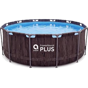 Avenli Frame Plus Pool 457 x 122 cm without Accessories, Dark Wood Look, Steel Frame Pool, Round, 16,768 L, Above Ground Pool