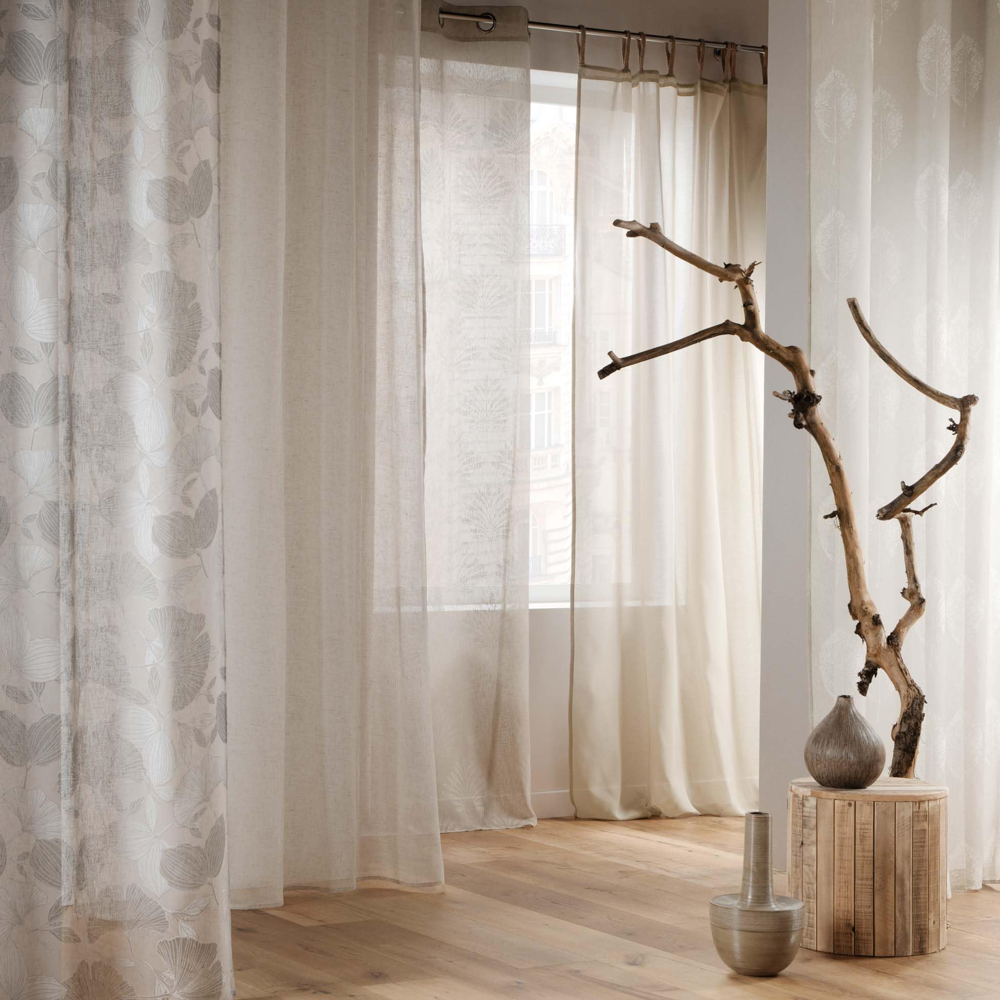 Voilage à œillets 140 x 240 cm Lorea Naturel - Voile Sablé Imprimé
