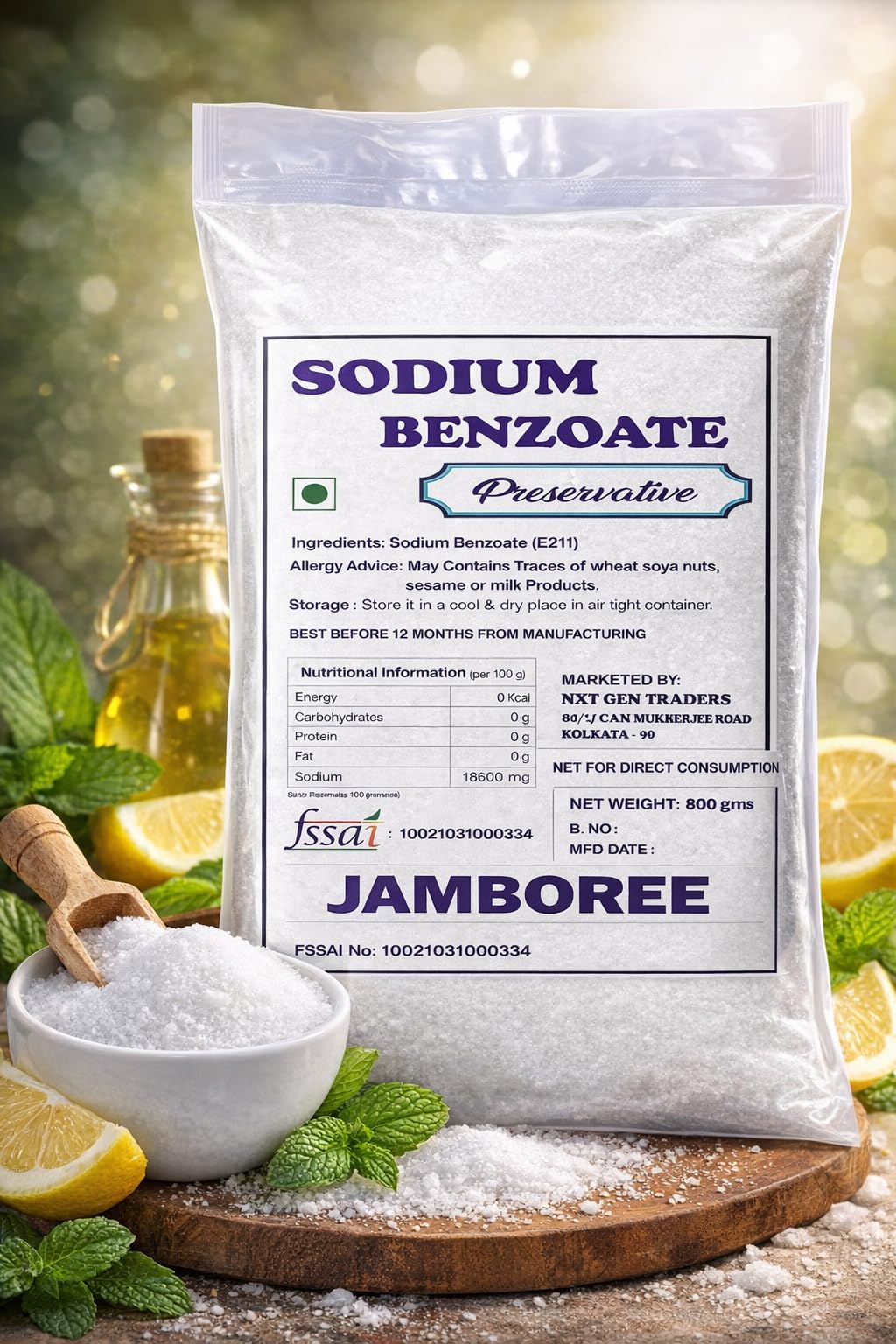 JAMBOREE Sodium Benzoate - Helps To Preserve Food, 800g Food Grade Sodium Benzoate Powder 800g