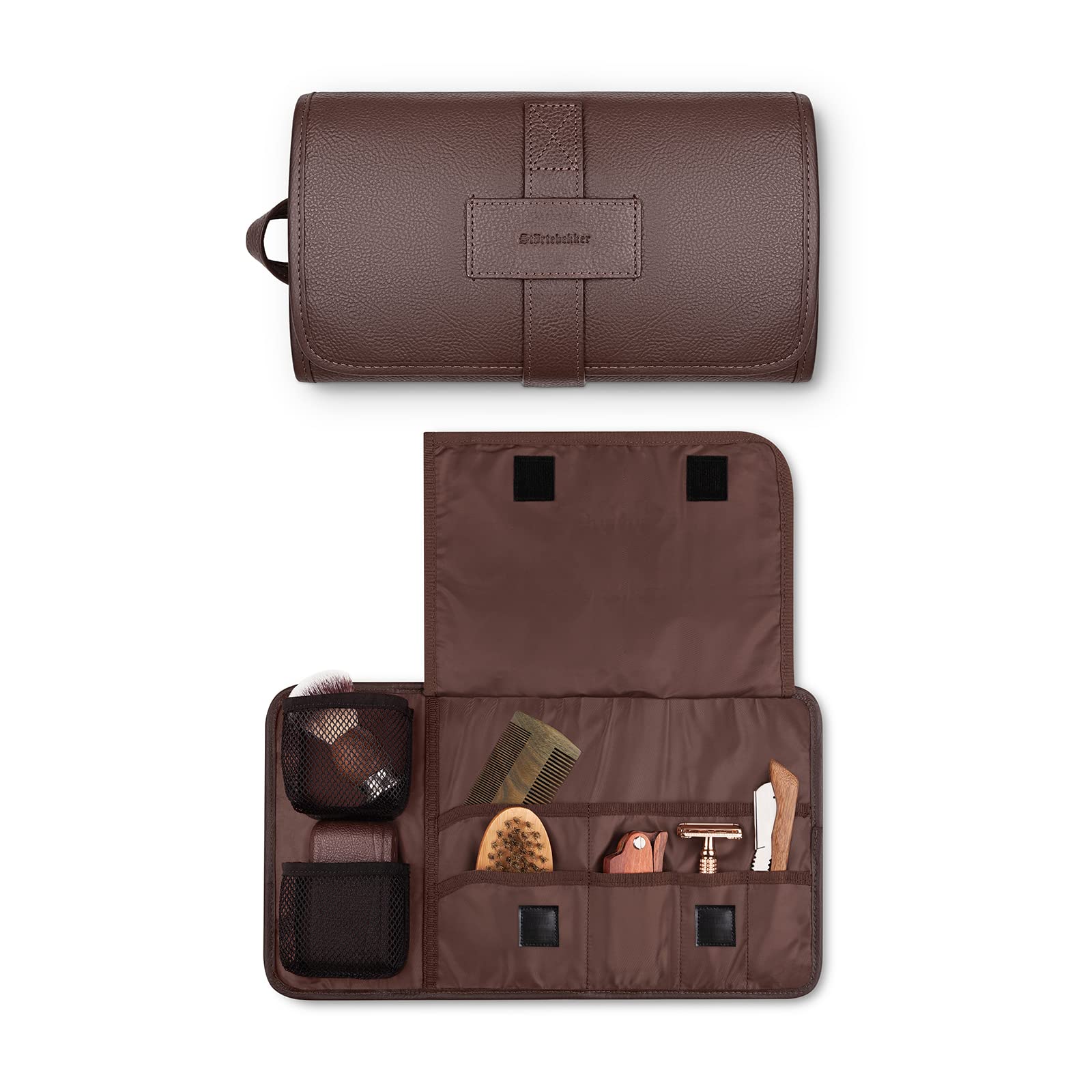Störtebekker® Borsa da barba in pelle premium - Custodia per rasoio fatto a mano per la cura della barba, pennelo da barba, rasoio di sicurezza e accessori - Fine Toilet Bag & Borsa da toilette