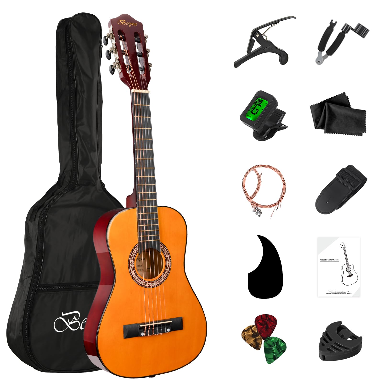 Amazon.com: BESYOU 30in Beginner Acoustic Guitar Basic Starter Kit