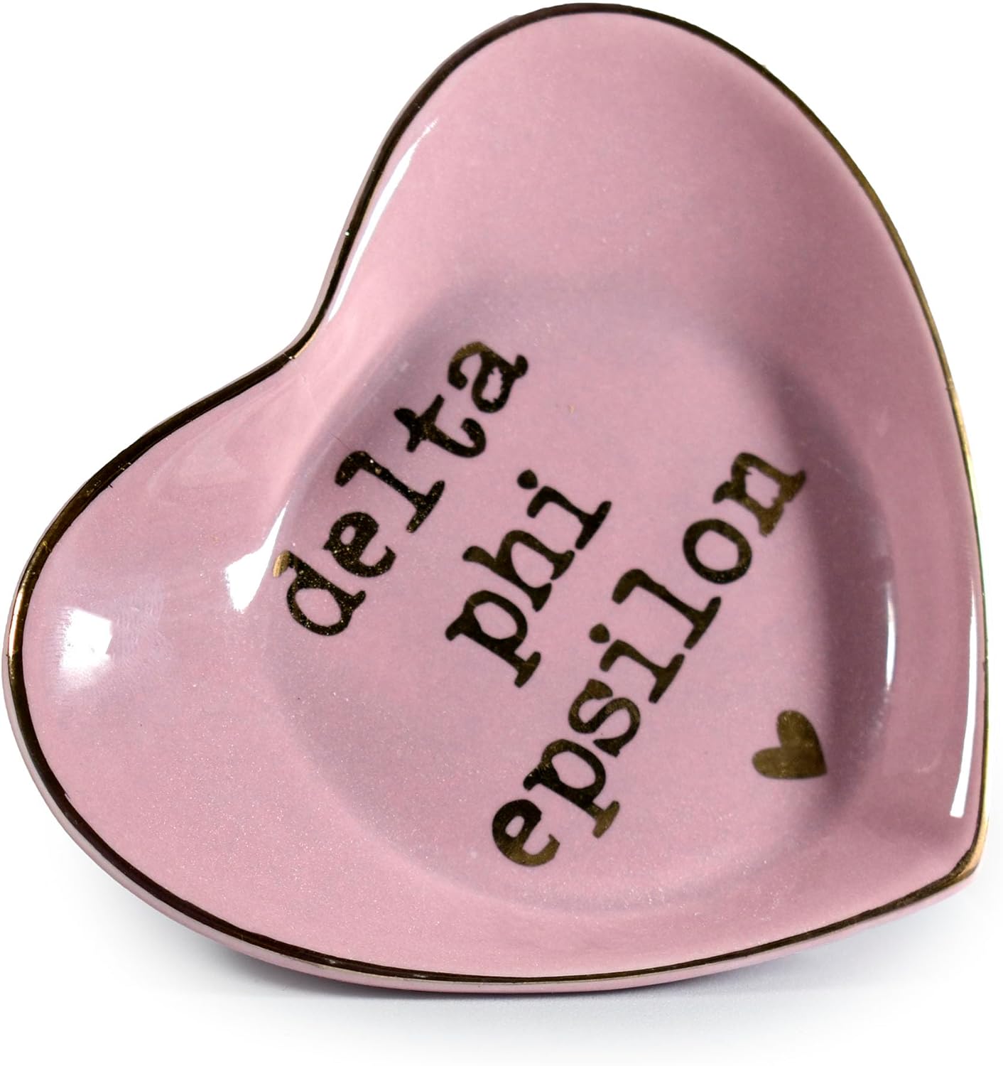 Sorority Shop Delta Phi Epsilon Jewelry Dish - Heart-Shaped High-gloss finish Ceramic tray with Gold Detailing, Multi-Function Ceramic Ring Dish for Home or Office, Ideal for Jewelry and Keys