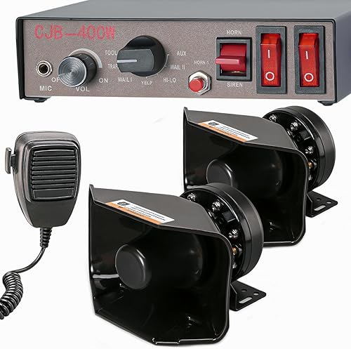Miniatura 8 de BooYu Sistema PA de Sirena de Emergencia de Advertencia Policial de 12V 400W 9 Tonos [Altavoz Delgado][125-135dB][Micrófono de Mano][2 Interruptores