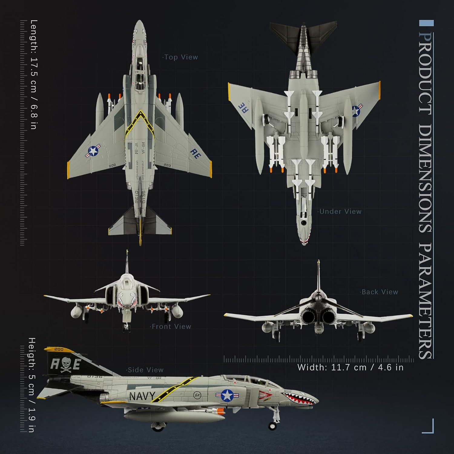 HANGHANG 1/100 Military Model Plane F-4B Phantom Ⅱ vf-84 Alloy Fighter Plane Model Model Airplane for Collections and Displays