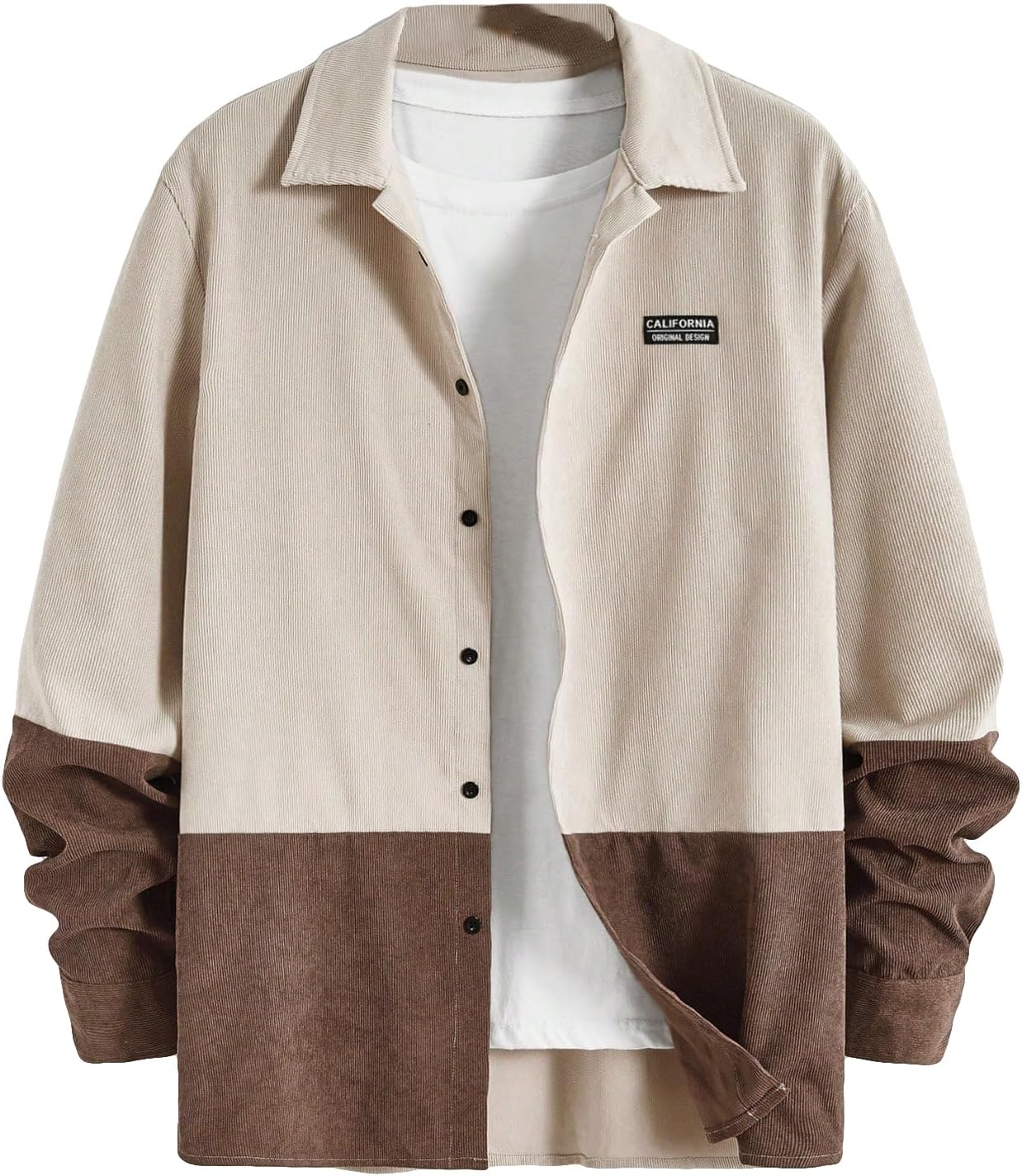 SHENHE Men's Corduroy Shirt Jacket Button Down Long Sleeve Color Block Fall Overshirt Shacket