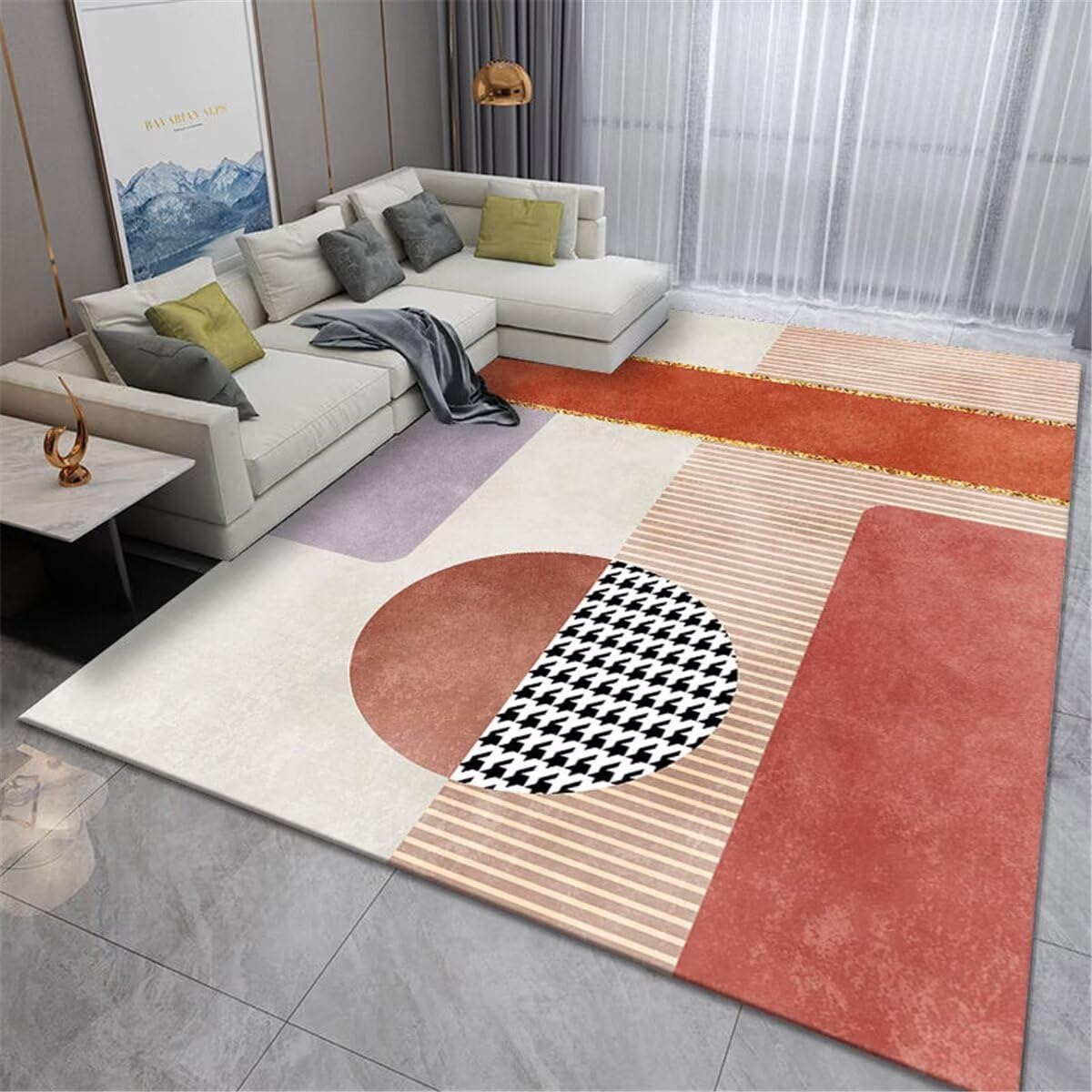 Tapis de fille pour décoration de chambre ado rose et salon rond 140x200cm