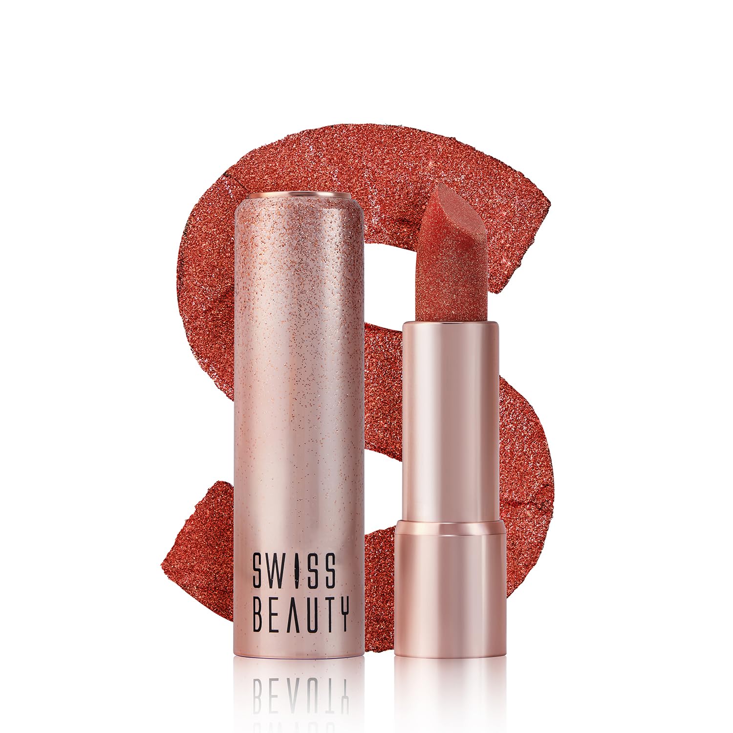Swiss Beauty More Than Glitter Lipstick | Glittery Finish | Nourishing | With Vitamin C | One Swipe Smooth Glide | Shade- 3 Glimmer Coral, 3gm