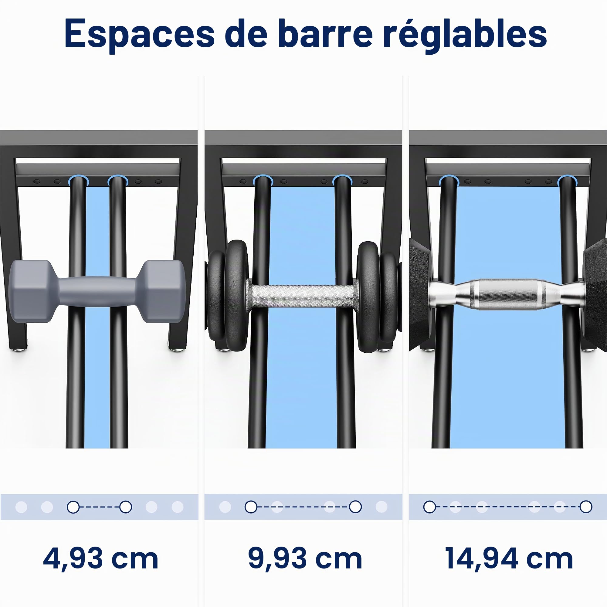 Support d'haltères à 2 niveaux, 50,8 cm, espacement réglable, capacité de 181,4 kg, pour kettlebells, salle de sport à domicile, haltères (support uniquement)