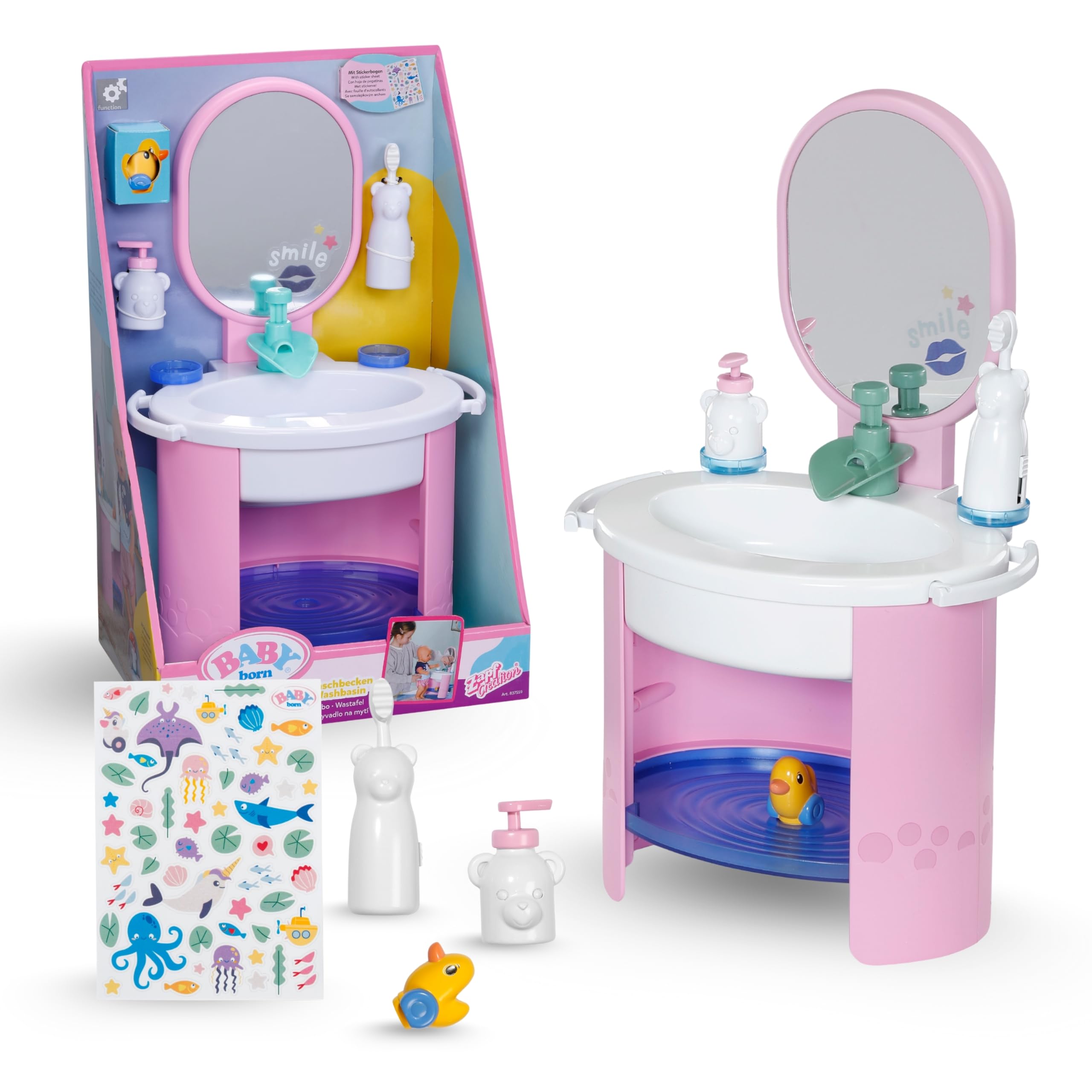 BABY born Wash Basin - Doll Sink incl. Toothbrush & Soap Dispenser - With Real Water - No Batteries Required Doll Accessory for Dolls Sized 36 cm & 43 cm