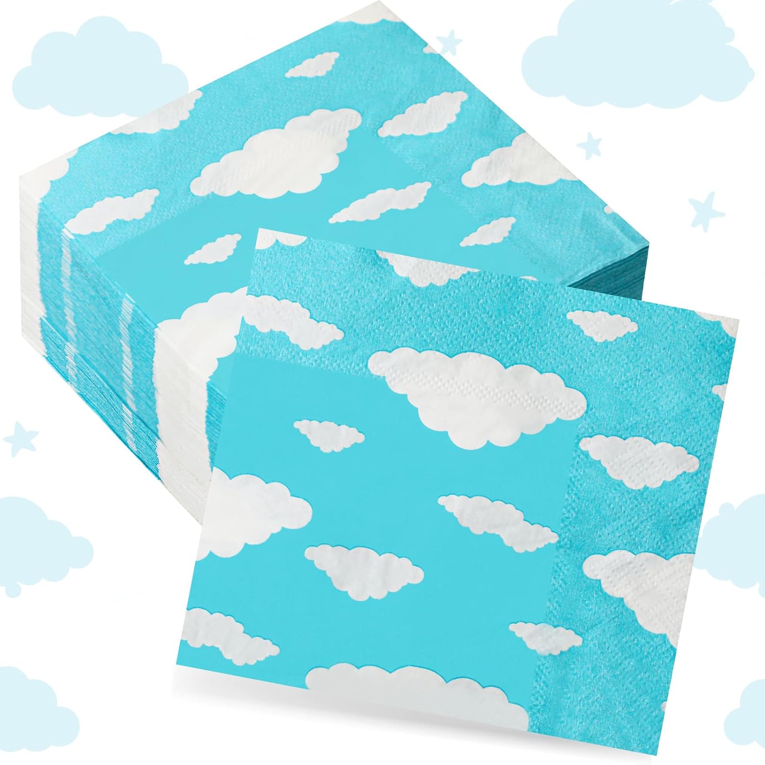 100 Pcs Blue Sky Clouds Napkins Sky Print Party Napkins