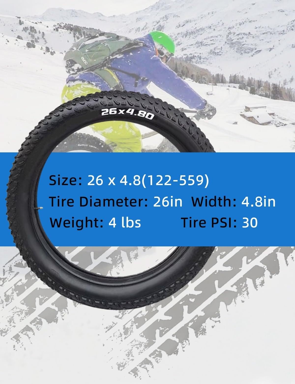 2PCS 26x4,8(122-559) Cala Zestaw Do Wymiany Opon Do Rowerów Elektrycznych Z Dętką I Łyżką 26 4,8(122-559) Cala Wytrzymała Opona Rowerowa Akcesoria Odporne Na Przebicie Do Rowerów