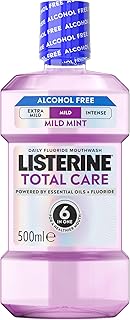 Listerine Total Care Milder Taste (Zero Alcohol) Antibacterial Mouthwash (500ml), Caring and Cleansing Mouthwash to Freshen Breath with 10-in-1 Benefits