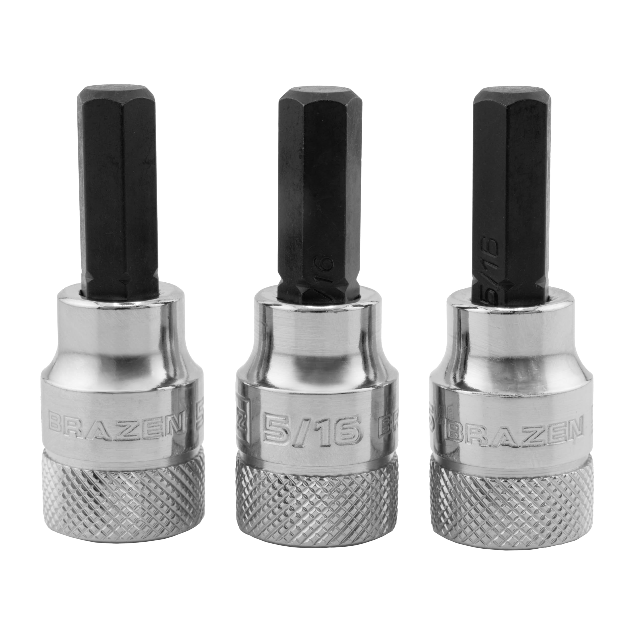 BRAZEN 5/16" Hex Bit Socket/Allen Driver Three Pack (3/8" Drive, Short)