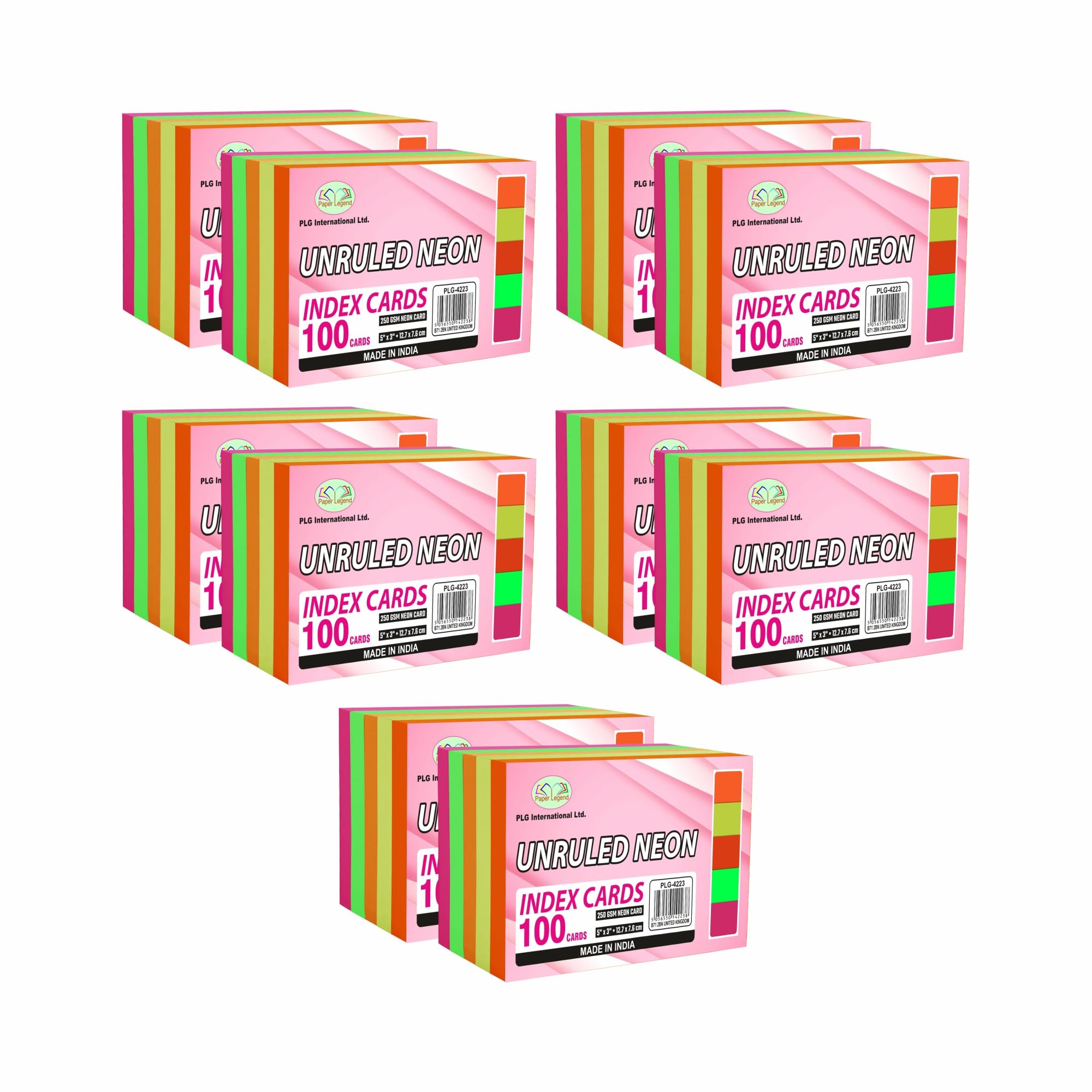 [Pack of 1000] Record Cards Bulk Unruled Index Cards 250GSM Revision Cards 5x3 Neon Blank Postcards Flashcards (5”x 3”)- Blank Flash Cards for School, Work, to Do Lists (5"X3" inches Neon)