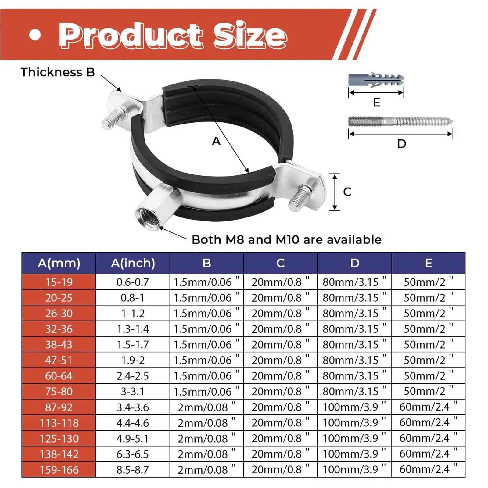 Juego de abrazaderas soporte tubo metal | Abrazaderas de 6 piezas de 15-166 mm for asegurar tuberías en bricolaje(6pcs 159-166mm)