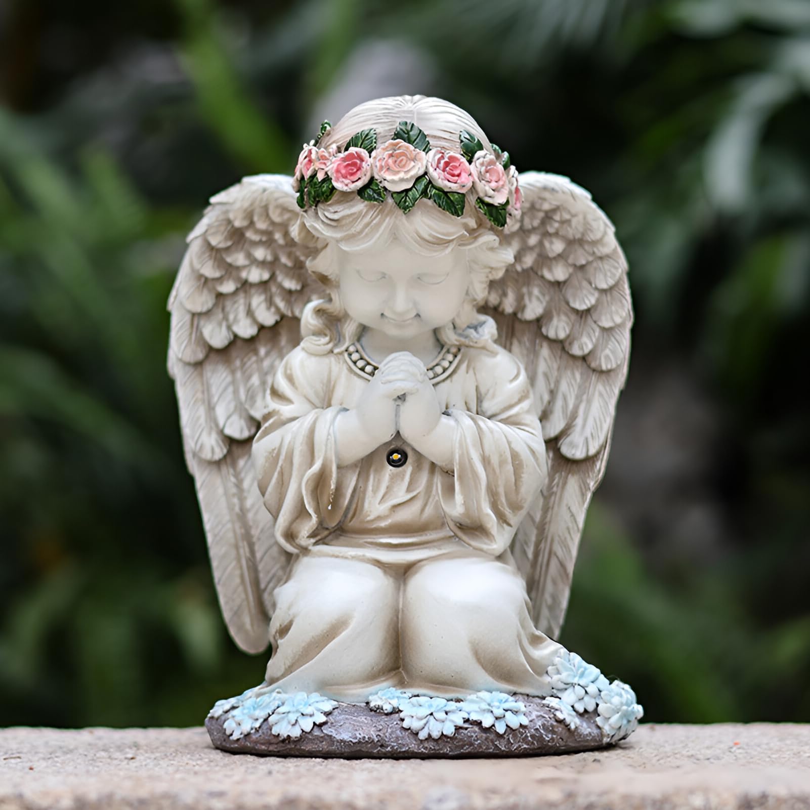 Betender - Estatua solar para jardín (LED, 20,5 cm, estilo 1) | La luz LED se ilumina automáticamente en la oscuridad, resistente a la intemperie para cementerio, jardín y terraza