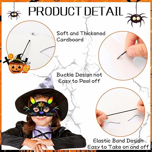 Miniatura 4 de AUGSUN Manualidades de Halloween, manualidades de máscara de Halloween, 42 piezas de Halloween Rainbow Scratch Masks Crafts