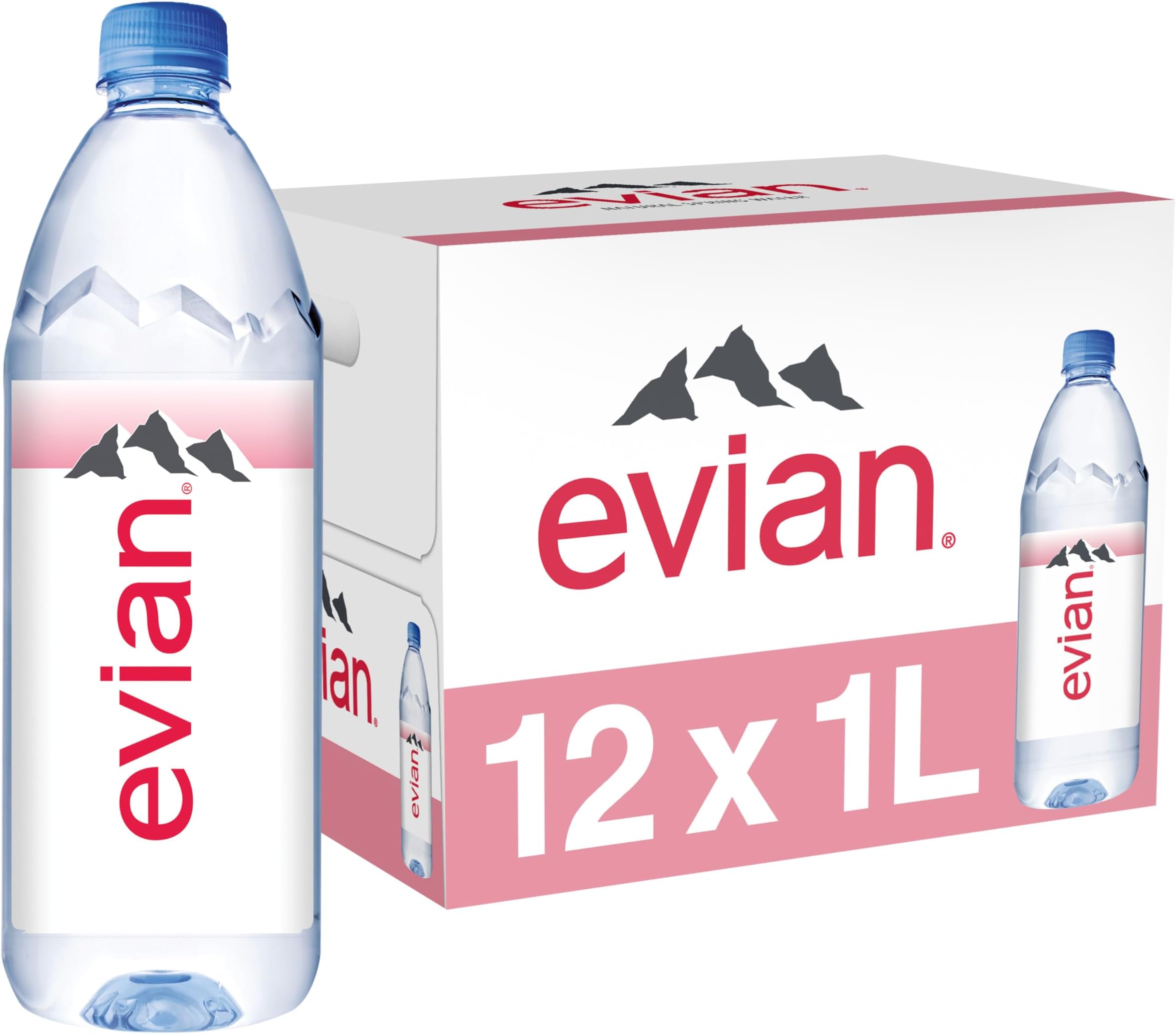 Evian Natural Spring Water, 1 L bottle, 12 pack