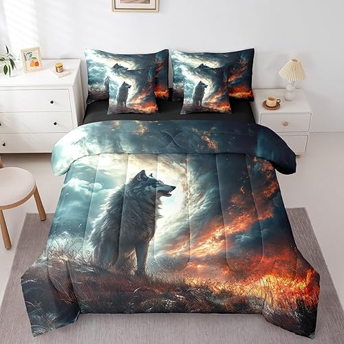 Erosebridal Wolf Tornado Comforter Set Queen,Wildlife Safari Animal Bedding Set 
