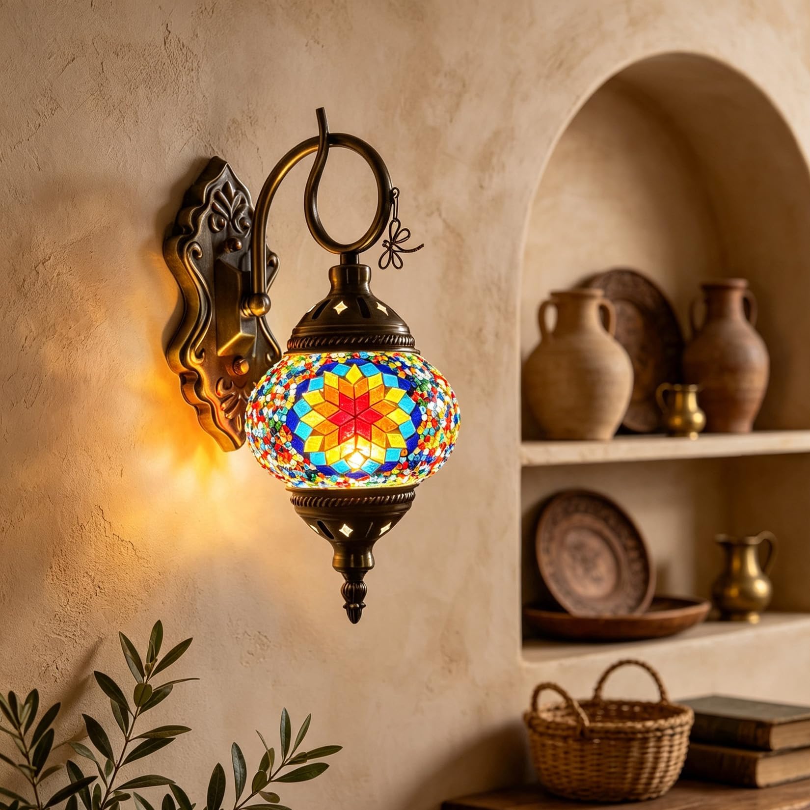 Yjmgrowing Turkish Moroccan Wall Sconce Lamp Light Mosaic Glass Wall Lamp