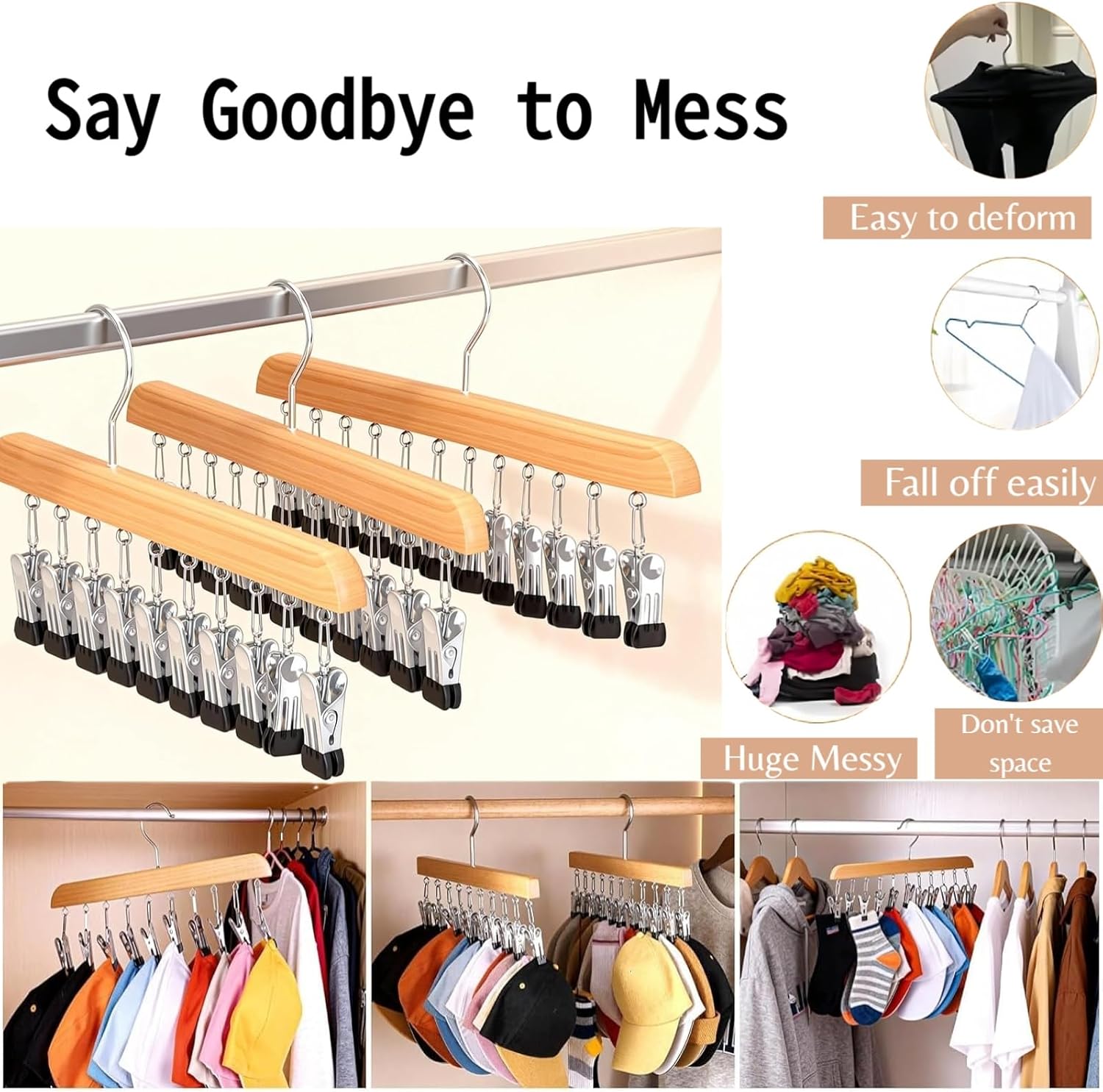 Hanging Legging Organizer for Closet,Wooden Yoga Pants Hangers with 10 Clips,360° Rotating Space-Saving Closet Organizer for Leggings, Scarves, Hats, Socks, Bras (3)