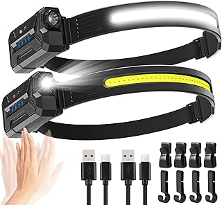 【2 Pack】Head Torch Rechargeable, Super Bright 230° Wide Beam Headtorch, 22 Hours Runtime, 7 Modes with Motion Sensor, 2000mAh Rechargeable Waterproof Lightweight Headlamp for Running,Camping,Hunting