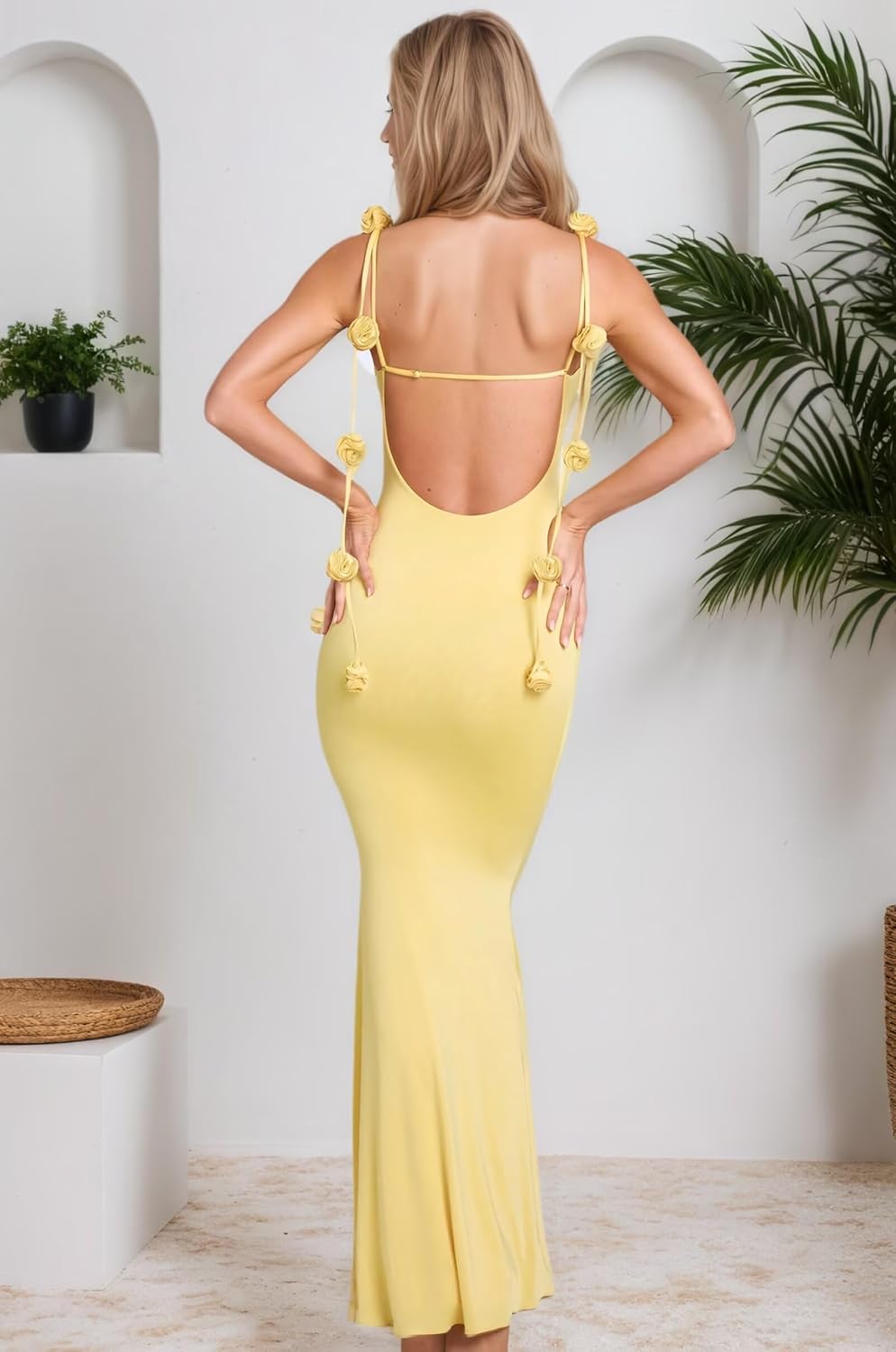 Long Mermaid Bodycon Formal Evening Dress for Women Backless Wedding Guest Dresses V-Neck Bridesmaid Dresses