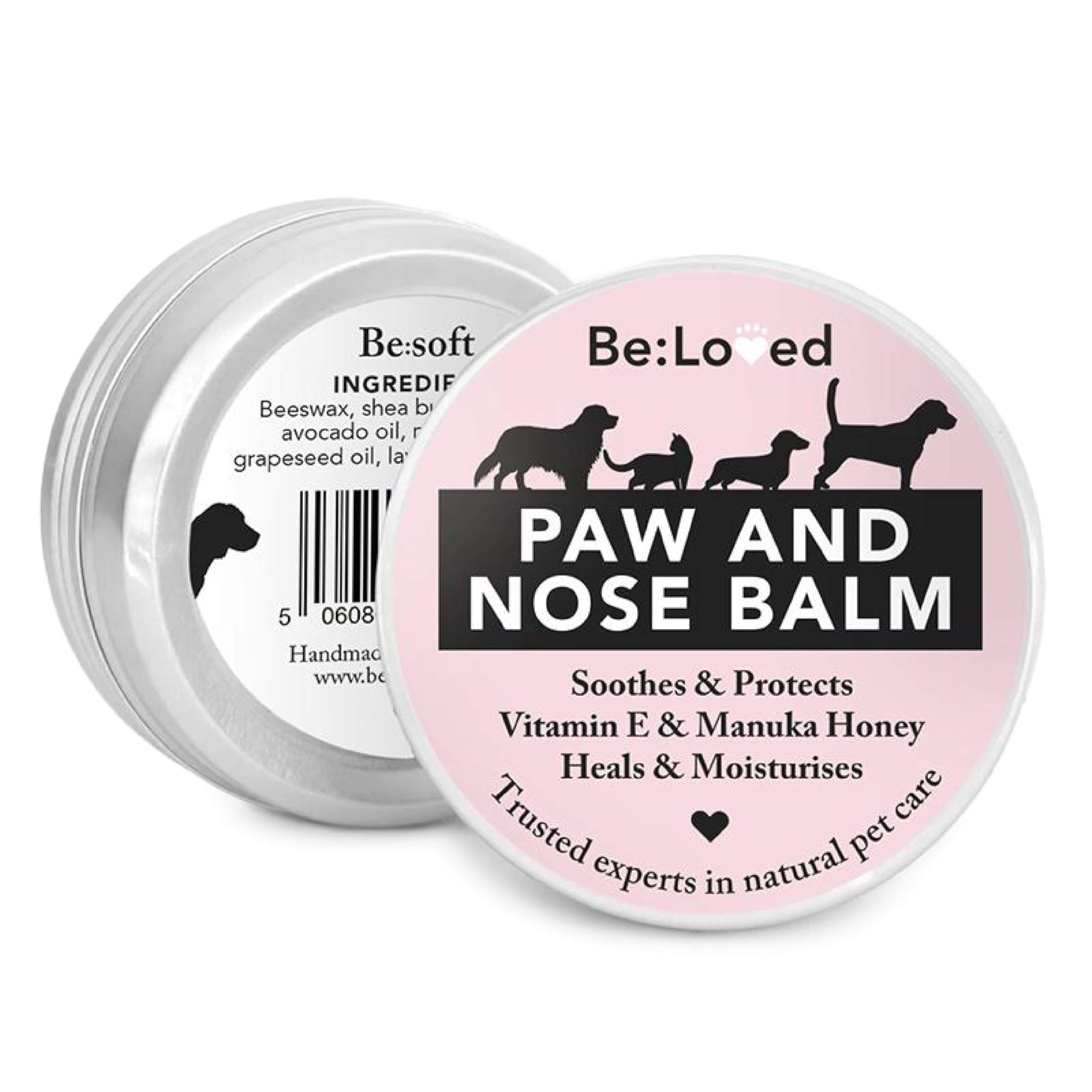 Be:Soft Dog Paw Balm - Dog Accessories, Horse and Cat Essentials - Natural Paw & Nose Pet Care with Vitamin E, Manuka Honey & Shea Butter - Handmade in the UK - 60g