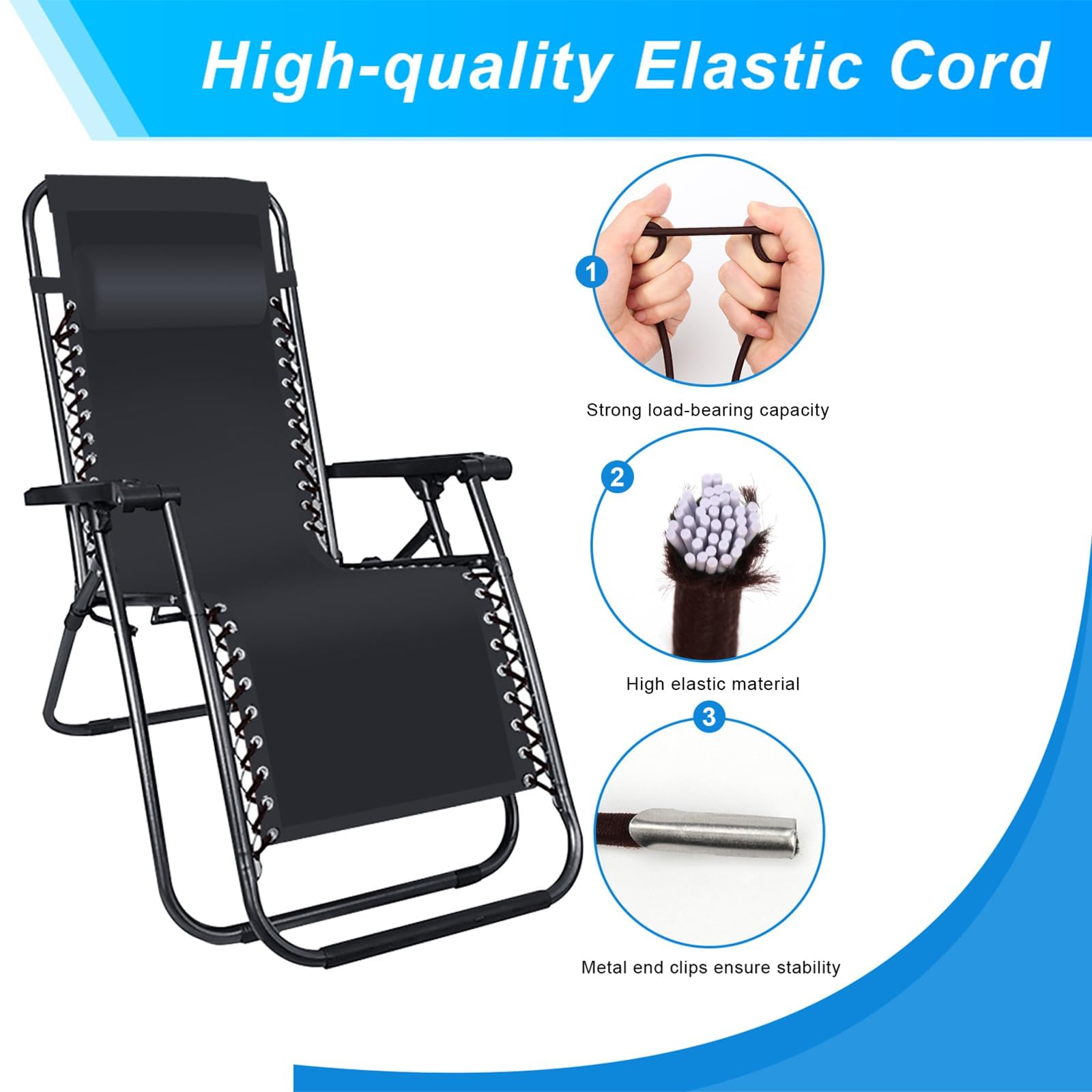 Urvara Zero Gravity Chair, Replacement Laces - Antigravity Bungee Elastic Cord Kit for Patio Recliner Repair - 4 Nylon Stretch Cords, Brown 1