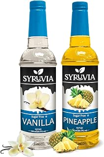Syruvia Sugar-Free Vanilla & Sugar Free Pineapple Coffee Syrup - 25.4 fl oz. Premium Coffee Flavoring Syrup. 0 Calories, Kosher, and Gluten-Free. Ideal for Enhancing Drinks, Sodas, and More.