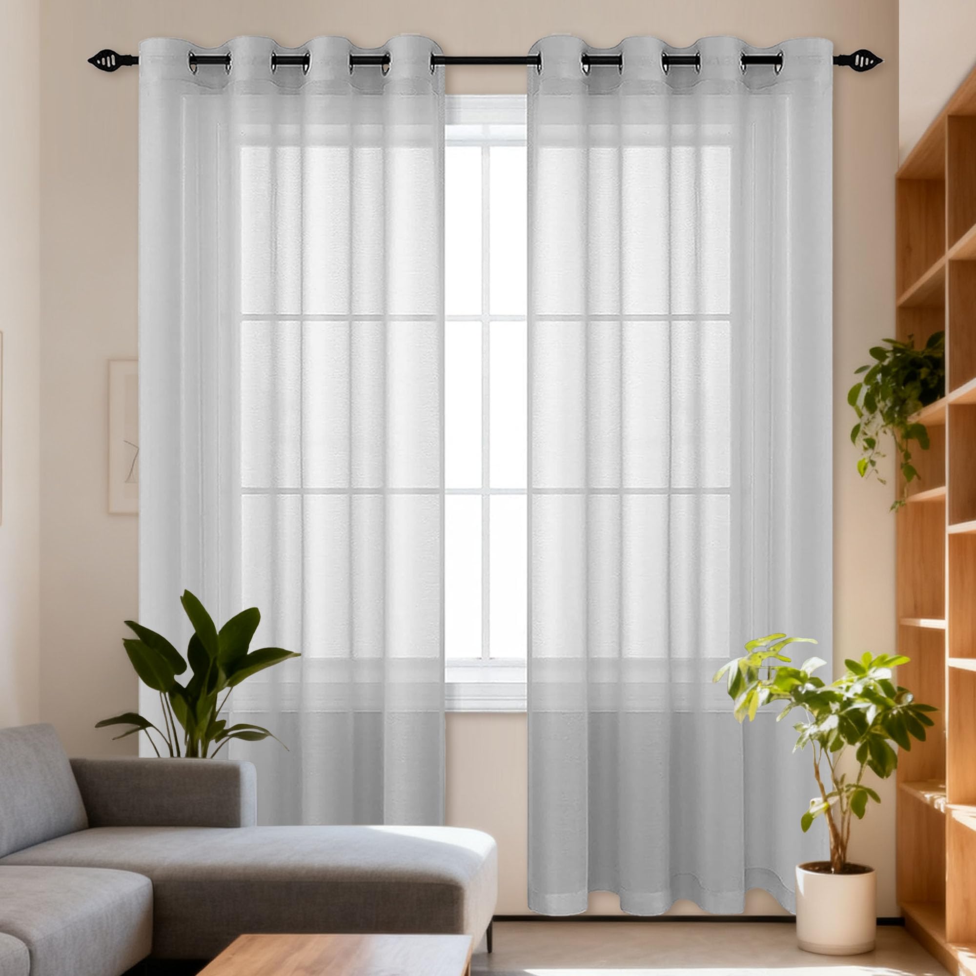 Voilage 480 x 190 cm gris clair à oeillets pour grand salon