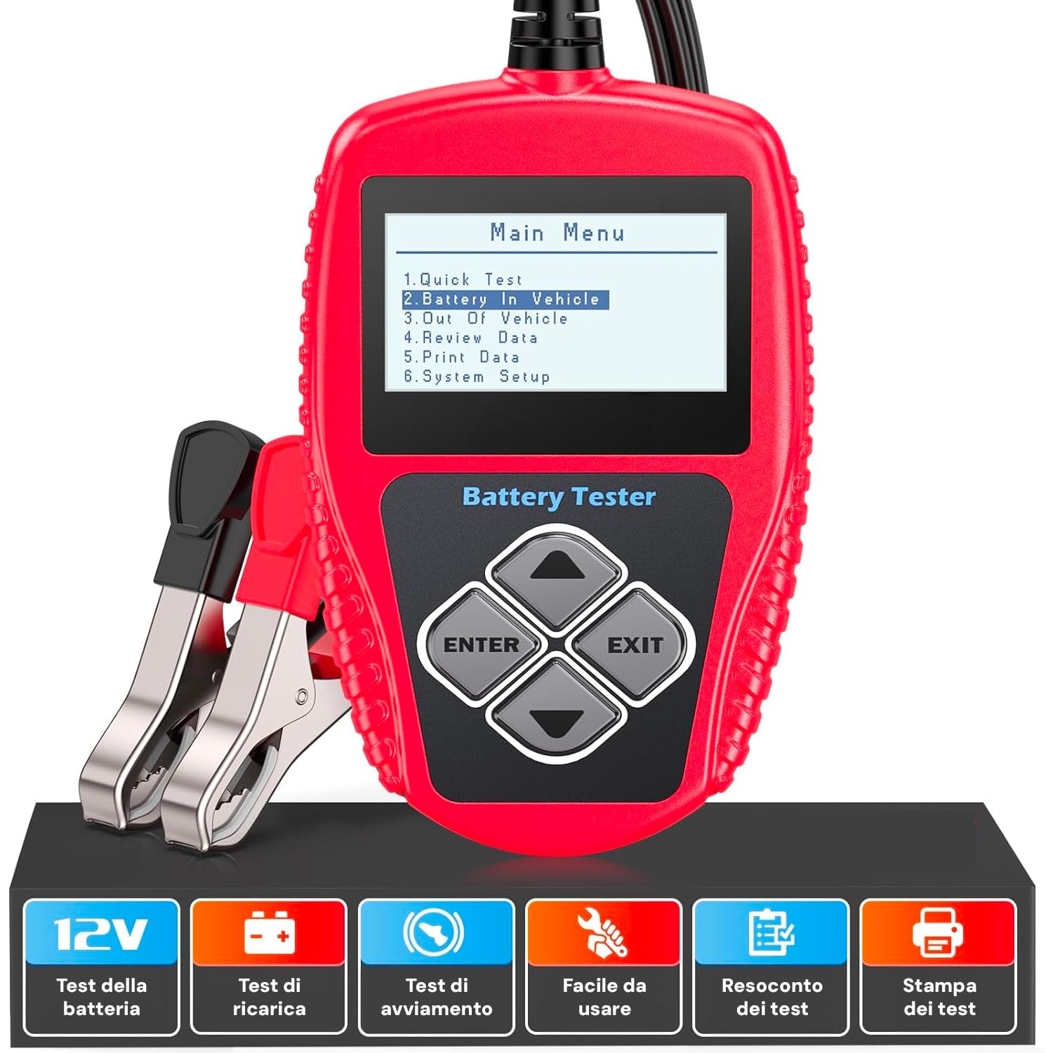 Tester per Batterie e Alternatore di Veicoli da 12V, Universale - Prove Complete della Batteria e Diagnosi dello Stato di Salute