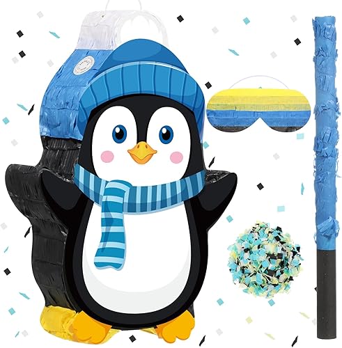 Harrycle Piñata de invierno, piñata de Navidad, piñata temática del país de las maravillas con los ojos vendados, confeti de murciélago para