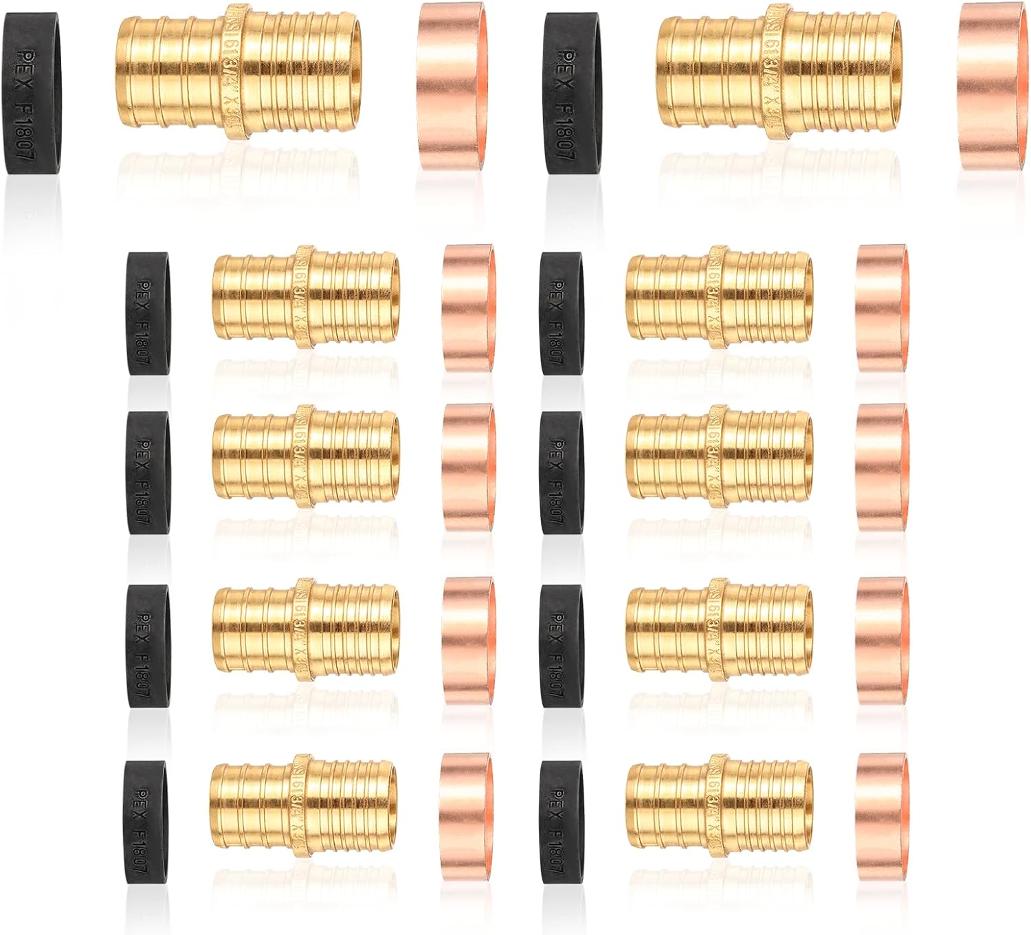 10-Pack HeSun Polybutylene Transition Coupling, 1/2" PEX X 1/2" PB, Brass Crimp Pex Fittings with 20 Rings, ASTM F1807(PEX1807504-10)