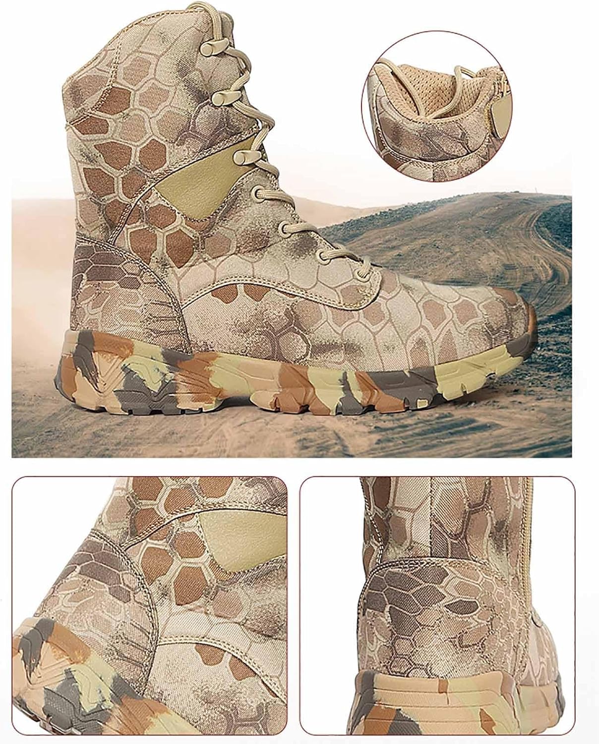 CLSQLXYJZC Men's Military Tactical Boots, Water Resistant Lightweight Hiking Boots Men's Desert Combat Boots with Side Zipper Army Jungle Boots with Sports Socks