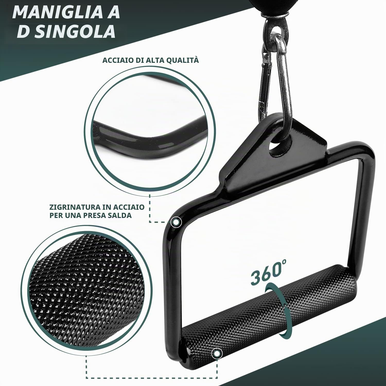 Yes4All Attacco per cavo con impugnatura a D e barra diritta girevole con impugnatura zigrinata diamantata (nero - attacco per lamelle)