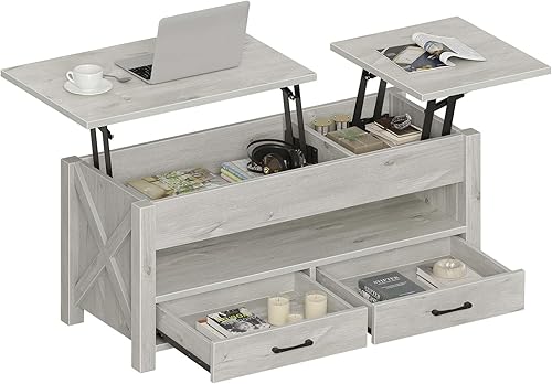 Miniatura 20 de Seventable Mesa auxiliar, mesa auxiliar de 47.2 pulgadas con 2 cajones de almacenamiento y compartimento oculto, soporte de madera en X, mesa Negro