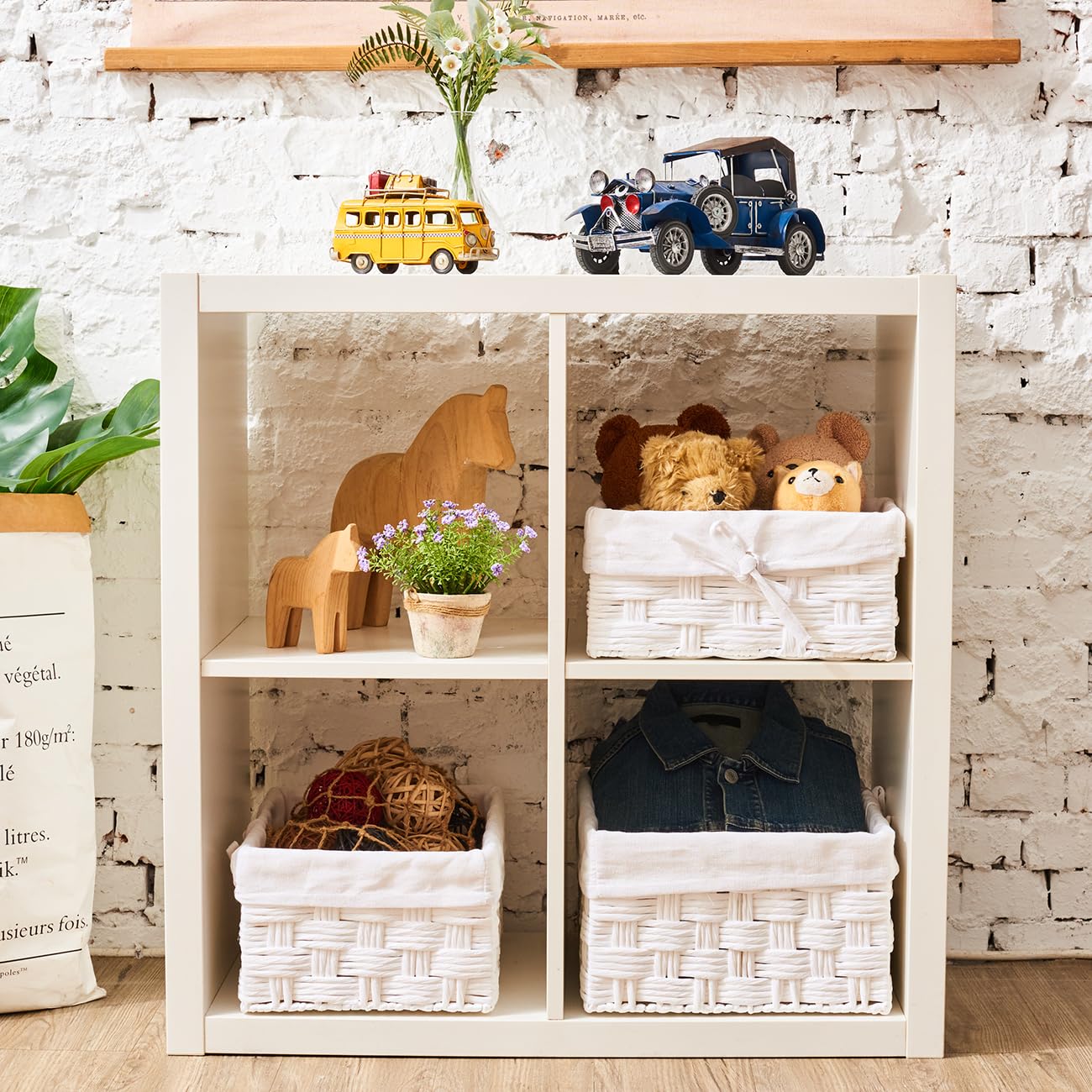 EZOWare Lot de 3 Boîtes de rangement de Papier Torsadé, Panier Tressé Décorative avec Doublure en Tissu pour la chambre de bébé, les jouets pour enfants, la maison - (3 Tailles, Blanc)