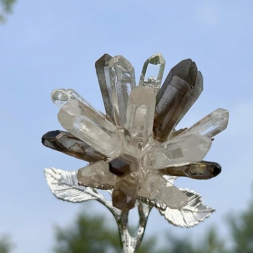 Miniatura 3 de Árbol de cuarzo ahumado y cristal de cuarzo de 3.7 pulgadas, mineral de racimo de cuarzo transparente natural, árbol de la vida, flores de cristal,
