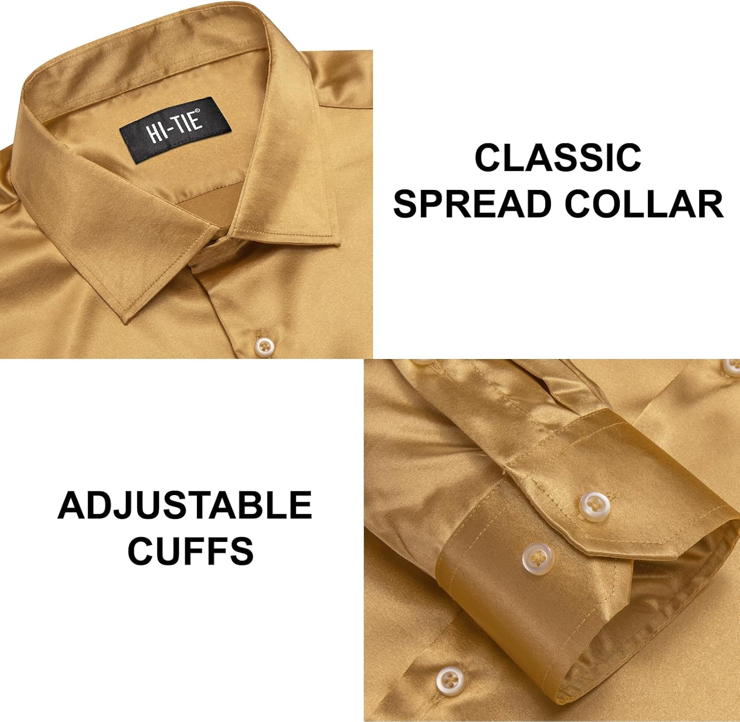 Hi-Tie Men's Silk Satin Dress Shirts Long Sleeve Shiny Casual Button Up Shirts Luxury Party Disco Prom Wedding Shirt