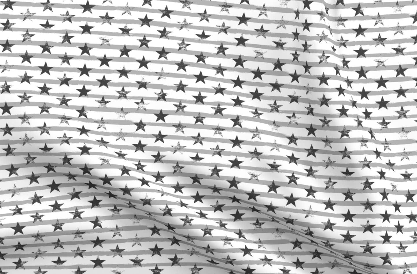 Spoonflower Fabric - Distressed Charcoal Stars Medium Gray Stripes Boy Quilt 4Th of July Printed on Organic Cotton Sateen Fabric by The Yard - Sewing Quilting Apparel Home Decor