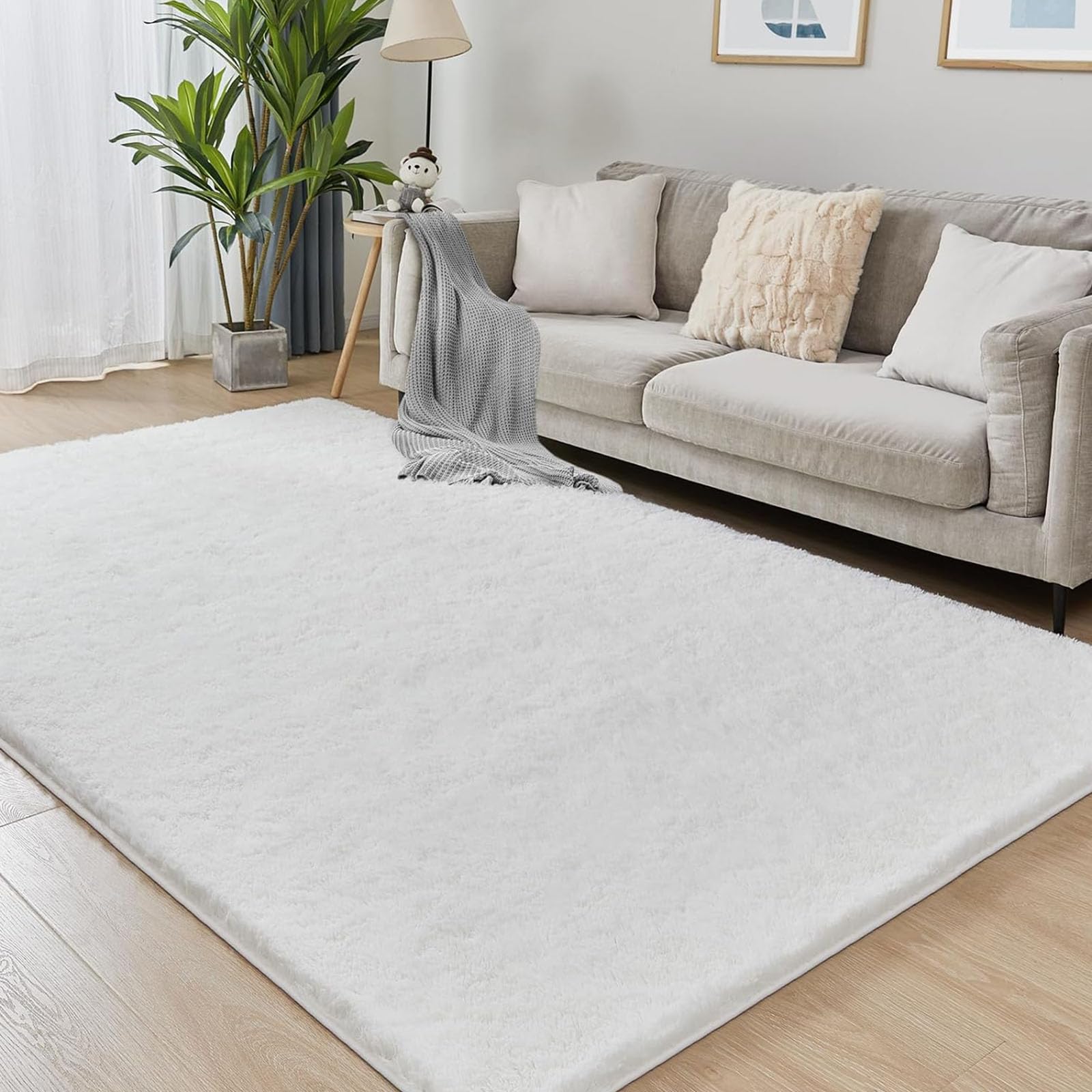 Tapis à poils longs salon blanc 100x120 cm shaggy moelleux