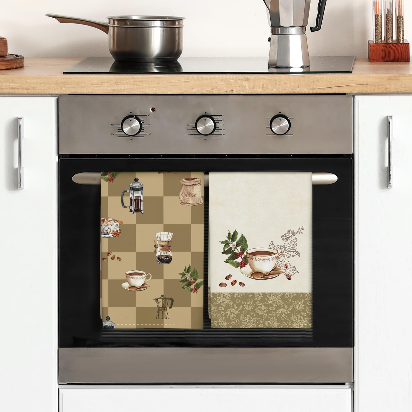 Strofinacci Da Cucina Set Di 4, Panni Da Cucina Multiuso In 100% Cotone Morbidi E Assorbenti Strofinacci Canovaccio Cucina Strofinacci Da Bar Per Decorazioni(48 x 70CM, Caffè)